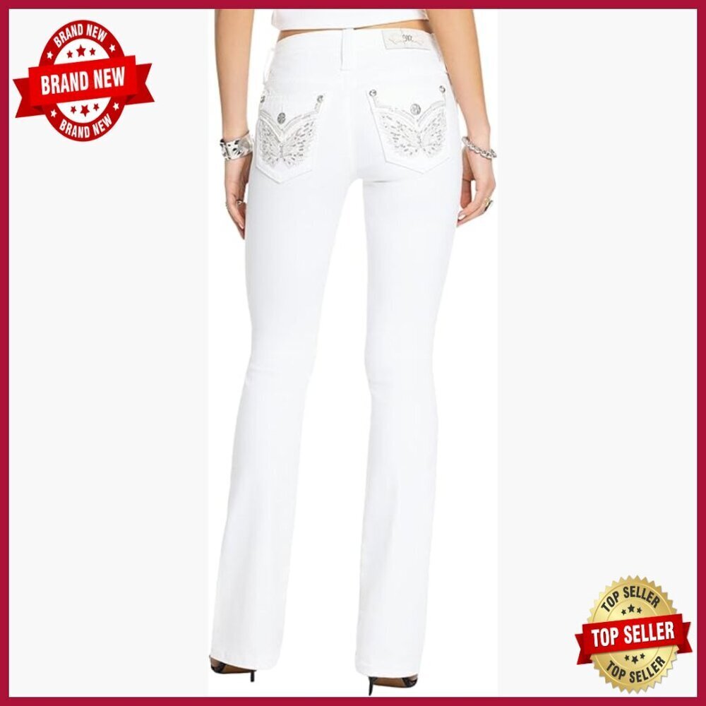 Mid-Rise Bootcut Jeans with Faux Flap Pockets, 32" Inseam